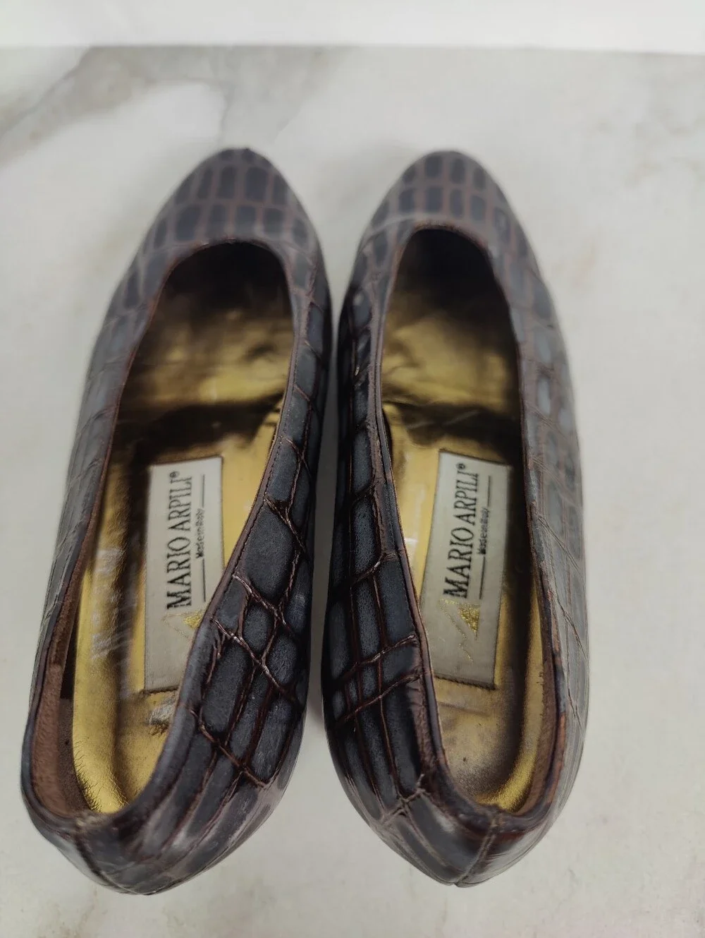 Mario Arpili Italy Croc Embossed Leather Block Heel Pumps, Sz 5